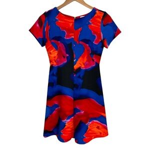 Amanda Uprichard Artsy Fit & Flare Scuba Dress Party Water Color Emily in Paris